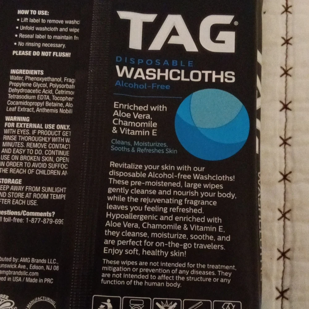 Tag Disposable Washcloths Alcohol-Free 18 in Each Pack (3 Packs) 12
